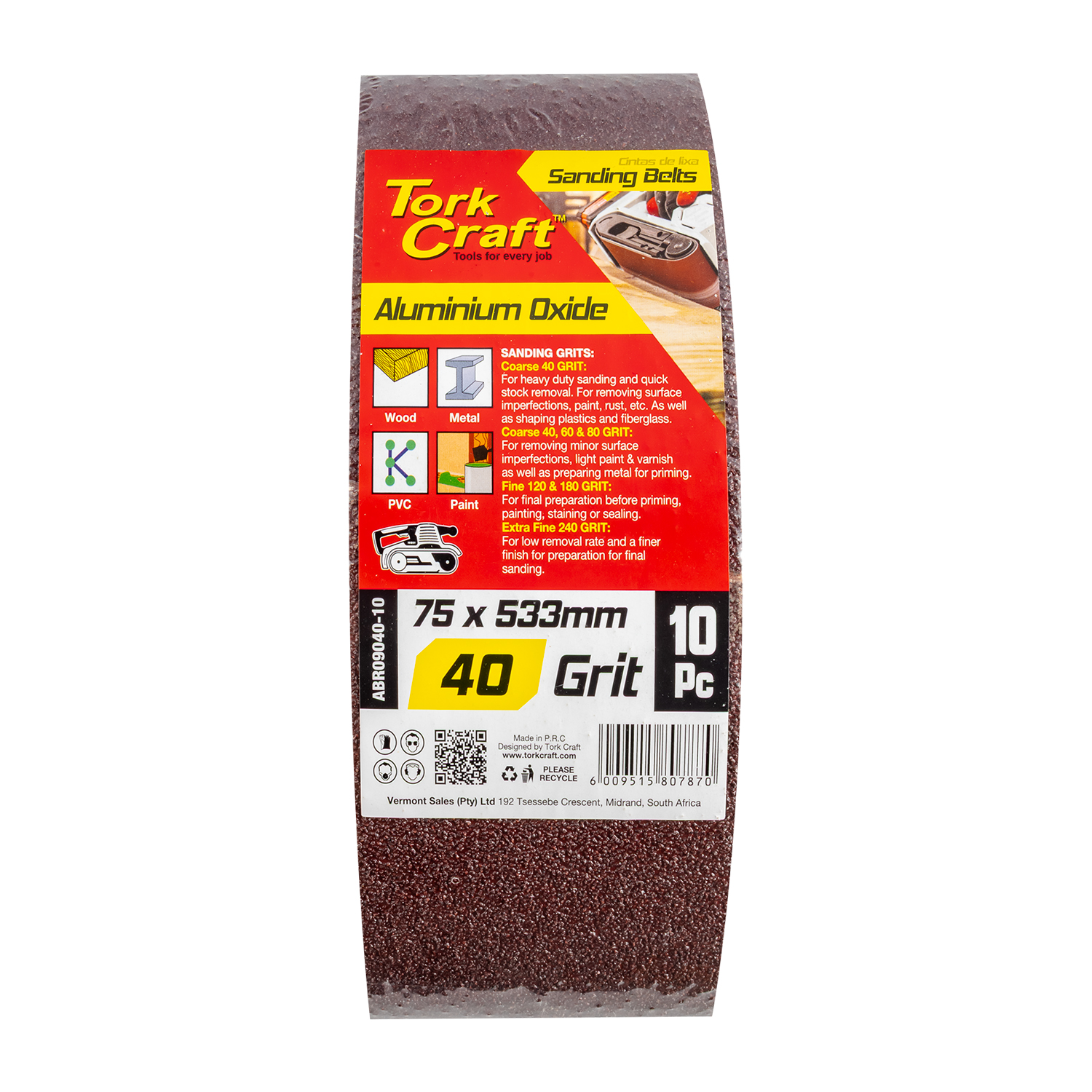 SANDING BELT 75 X 533MM 40 GRIT 10/PACK