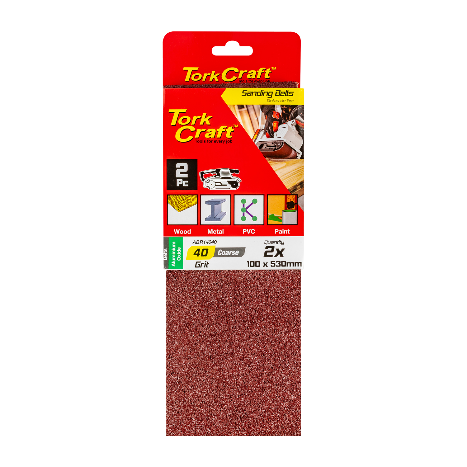 SANDING BELT 100 X 530MM 40GRIT 2/PACK