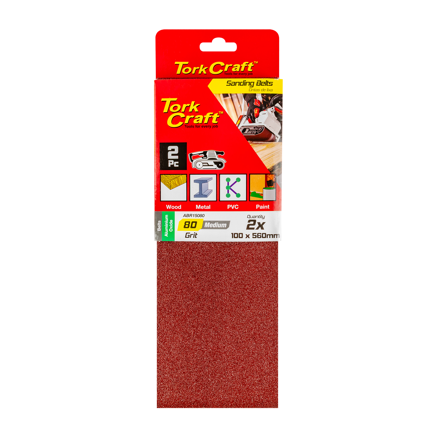 SANDING BELT 100 X 560MM 80GRIT 2/PACK
