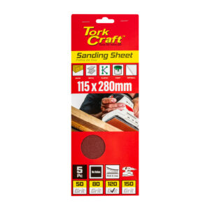 SANDING SHEET ORB 115 X 280MM 120 GRIT NO HOLES 5/PK HOOK AND LOOP