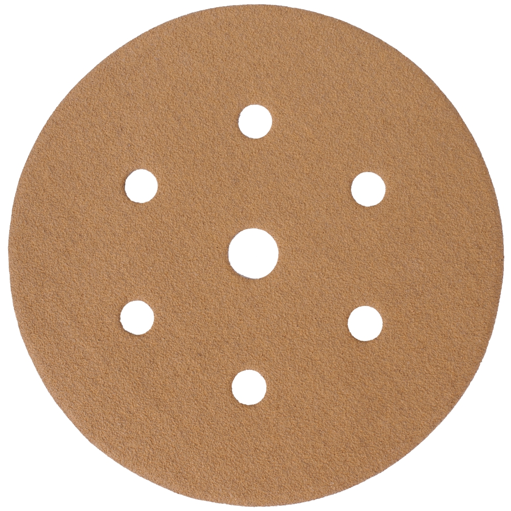 GOLD DISC (50 PIECES) 120 GRIT 150MM X 6+1 HOLES HOOK AND LOOP