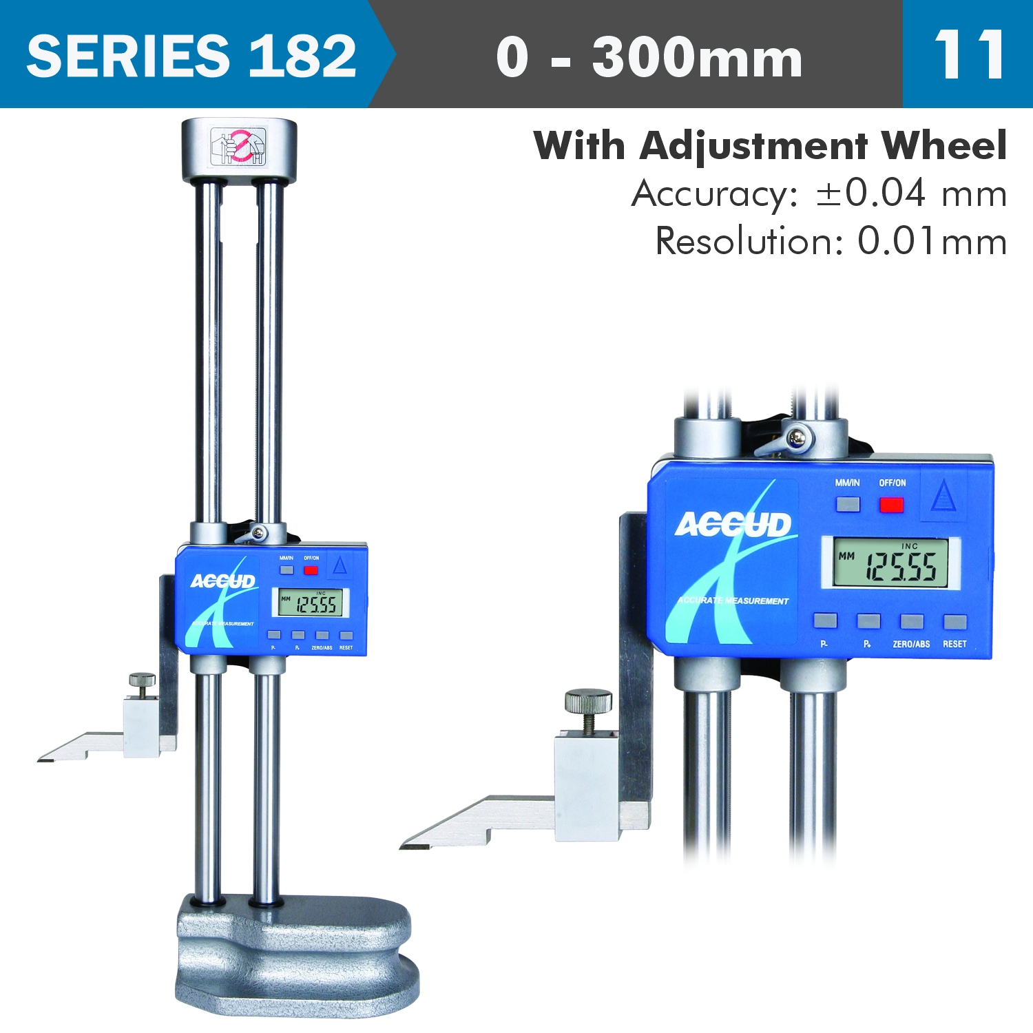 DIG. HEIGHT GAUGE 300MM 0.04MM ACC. DRIVING WHEEL 0.01MM RES. S/STEEL