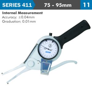 INT. DIAL CALIPER GAUGE 75-95MM 0.04MM ACC. 0.01MM GRAD. JAW LENGTH 10